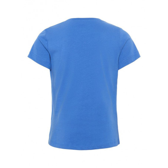 Синя памучна блуза надпис CHERRY за момиче Name it 54265 2