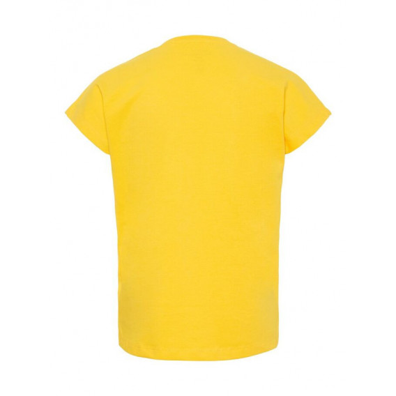 Памучна жълта блуза с къс ръкав и розов надпис за момиче Name it 54328 2