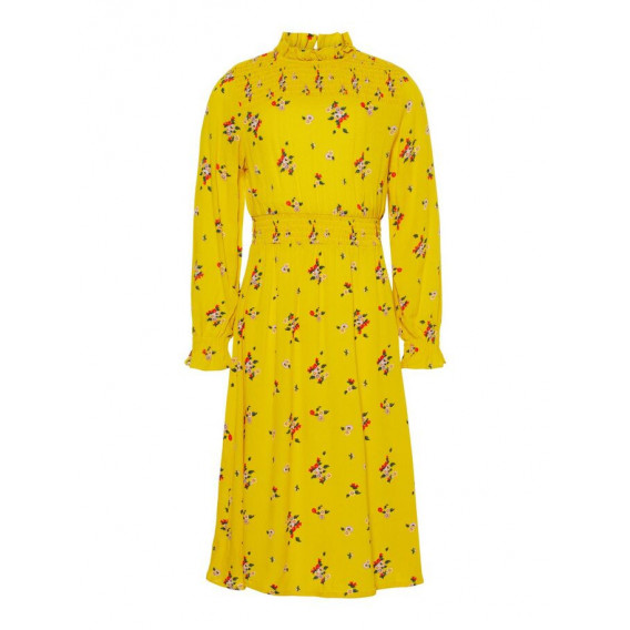 Памучна рокля жълта с флорален принт за момиче Name it 54423 