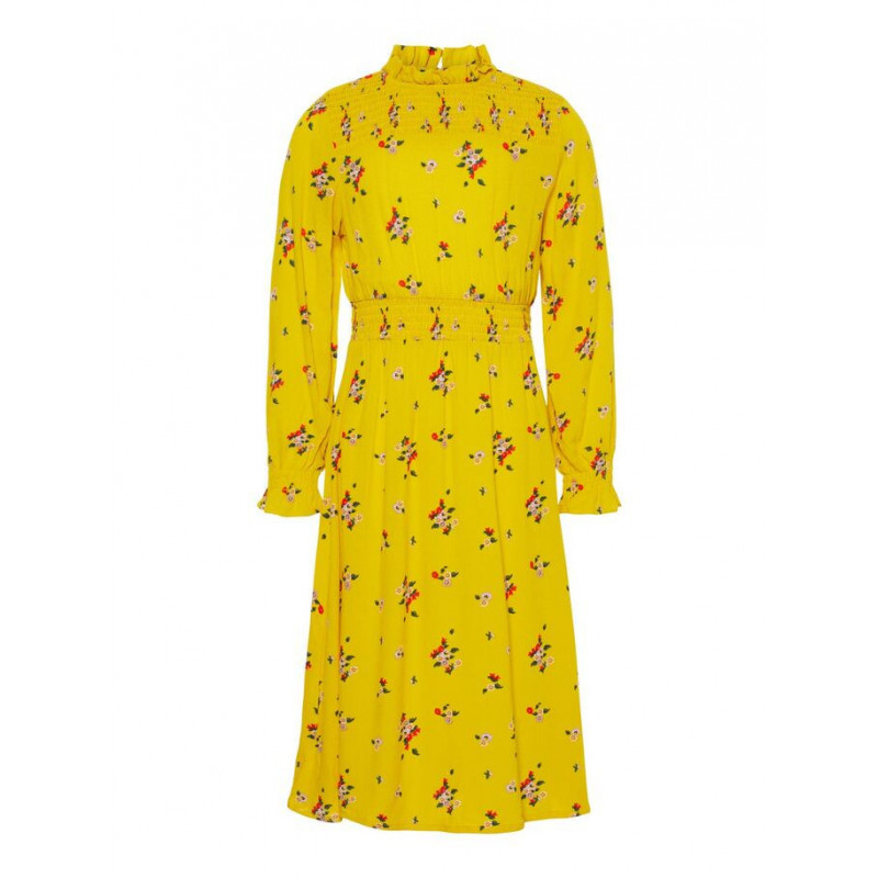 Памучна рокля жълта с флорален принт за момиче  54423