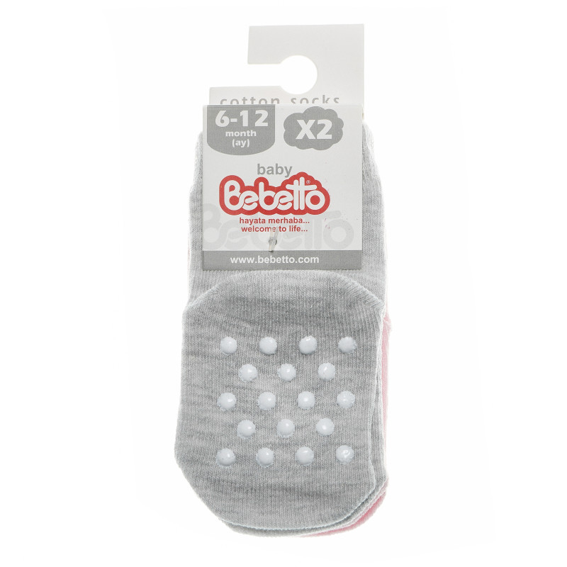 Комплект от 2 бр. бебешки чорапи, сив - розов  55040