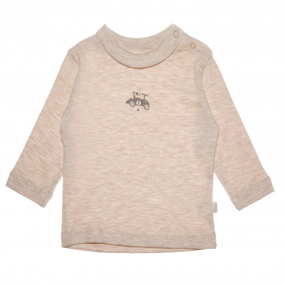 Памучна блуза с дълъг ръкав и малка щампа за бебе момче, бежова Bebetto 55090 