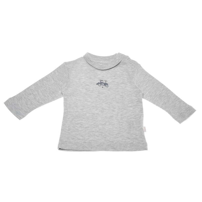 Памучна блуза с дълъг ръкав и малка щампа за бебе момче, сива  55097