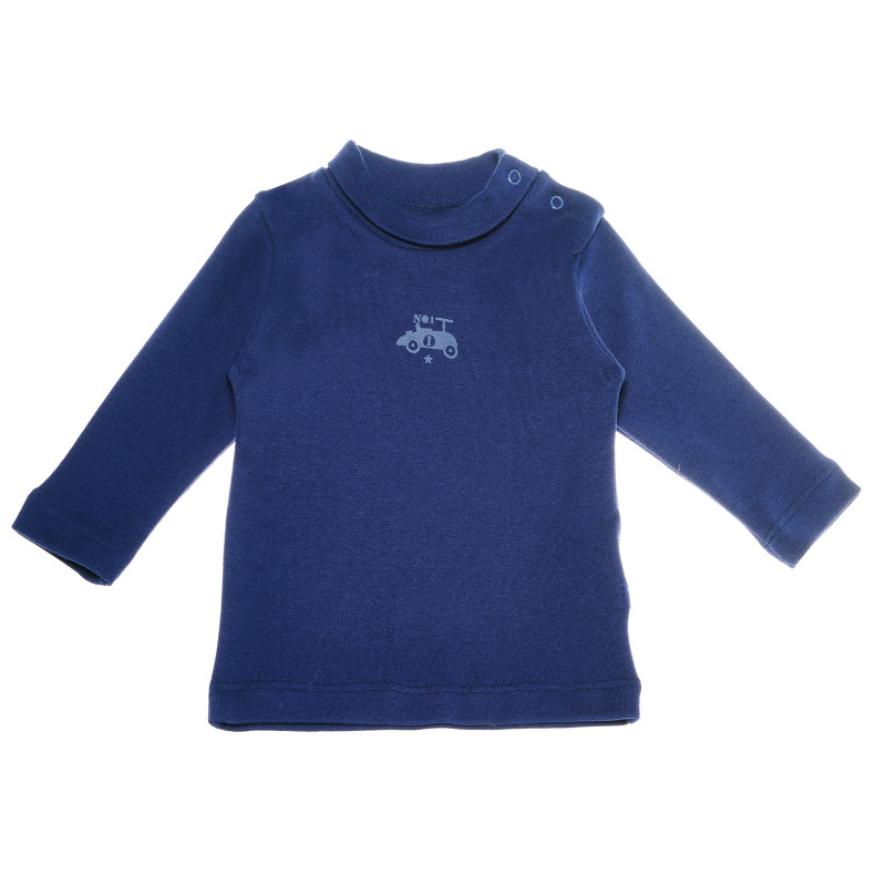 Памучна блуза с дълъг ръкав и малка щампа за бебе момче, тъмно синя  55101