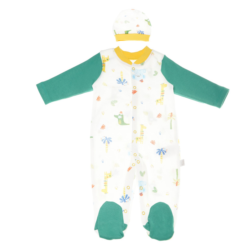 Памучен гащеризон с шапка за бебе момче, зелен  55115