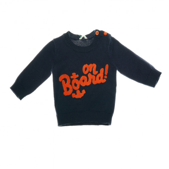 пуловер с дълъг ръкав за бебе момче с цветен бродиран надпис Benetton 57863 