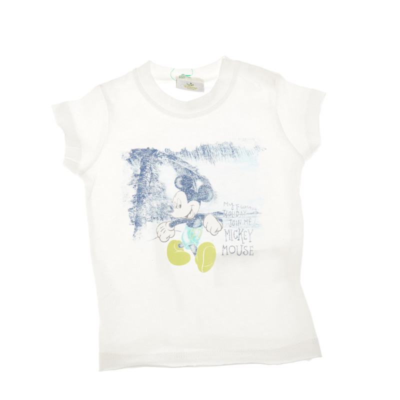 памучна блуза с къс ръкав за бебе с цветен принт на Мики Маус  за момче  57894
