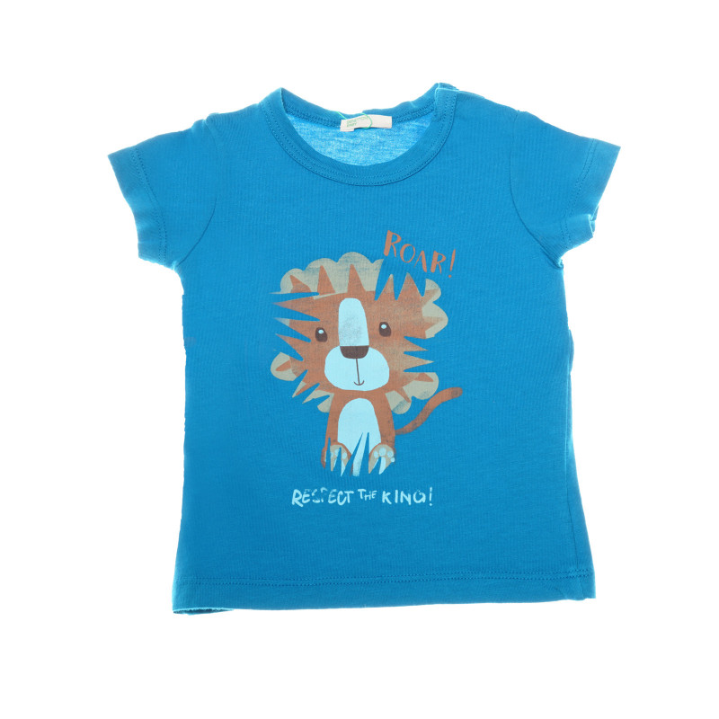 Памучна блуза с къс ръкав за бебе с цветен принт лъвче за момче  57904