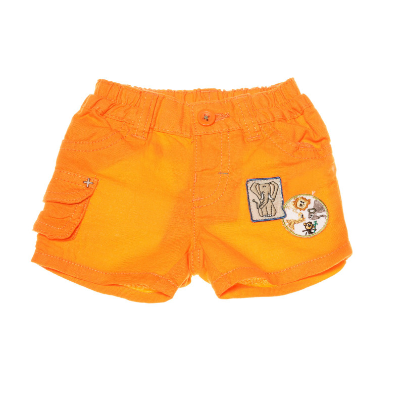 Къс панталон в оранжев цвят с апликация за бебе момче с апликации  58179