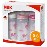Полипропиленово шише за хранене Pink hearts, с биберон M, 0-6 месеца, 300 мл, цвят: розов NUK 58740 2
