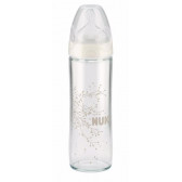 Стъклено шише за хранене, с анатомичен биберон M, 0-6 месеца, 240 мл, цвят: бял NUK 60649 2