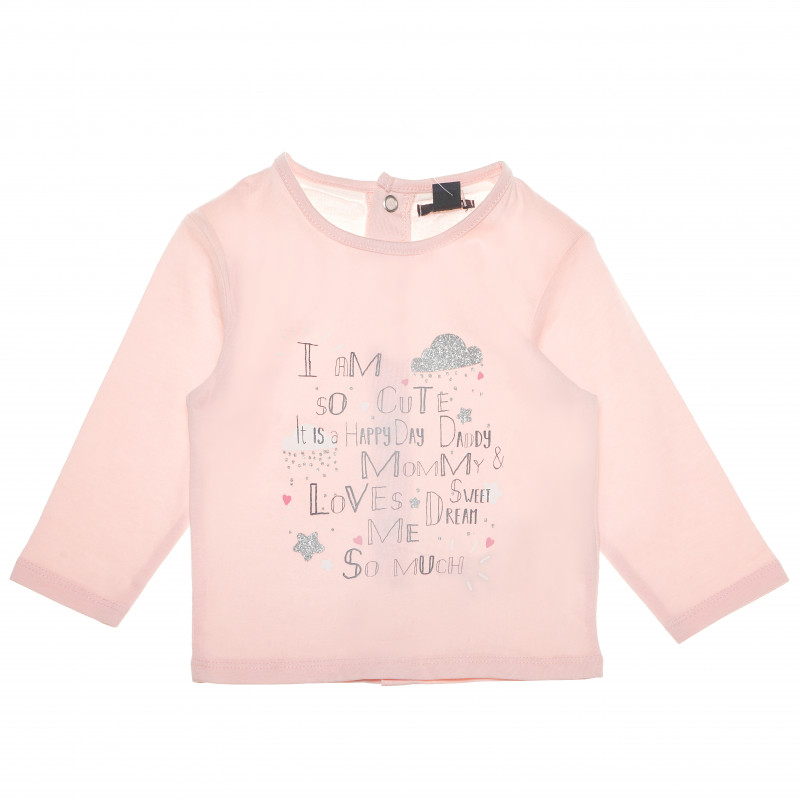 Розова блуза с дълъг ръкав и надпис с блестящ сребрист брокатза бебе момиче  61734