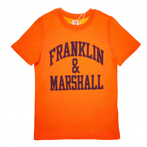 Памучна тениска с лого за момче, оранжева Franklin & Marshall 61893 