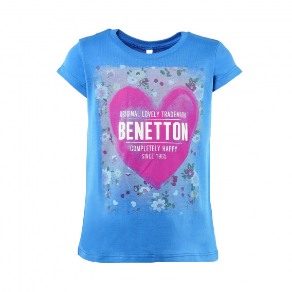 Памучна блуза с къс ръкав и лилаво сърце за бебе Benetton 62025 