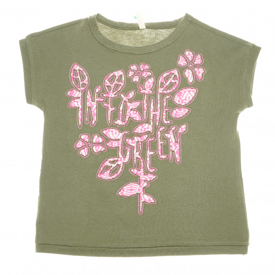 памучна тениска за момиче с розов надпис Benetton 62071 