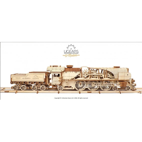 3D Механичен пъзел локомотив с тендер Ugears 63960 4