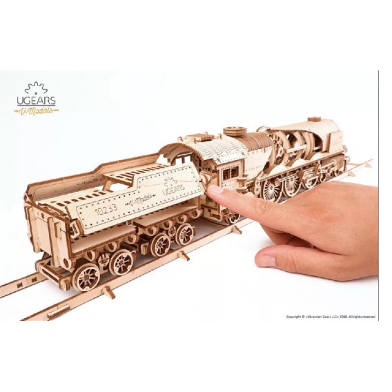 3D Механичен пъзел локомотив с тендер Ugears 63962 6