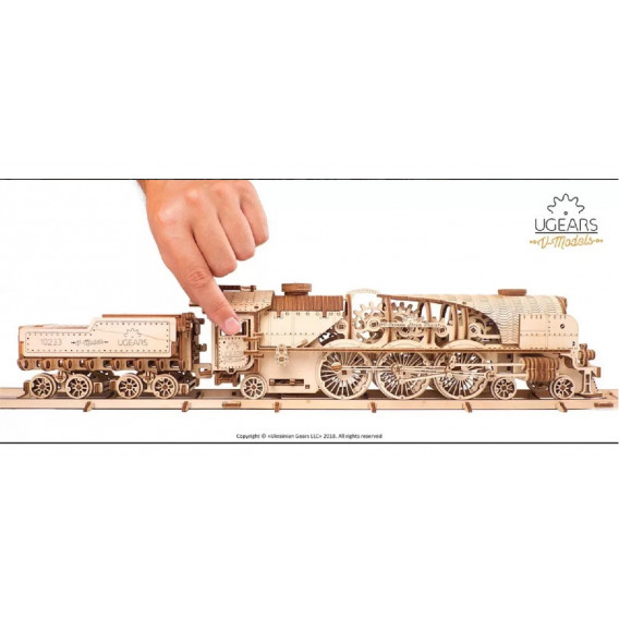3D Механичен пъзел локомотив с тендер Ugears 63964 8