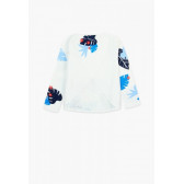 Памучна бяла блуза с дълъг ръкав и принт в синьо и красива апликация на фламинго с 3D част за момиче Boboli 64825 2