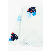 Памучна бяла блуза с дълъг ръкав и принт в синьо и красива апликация на фламинго с 3D част за момиче Boboli 64827 4