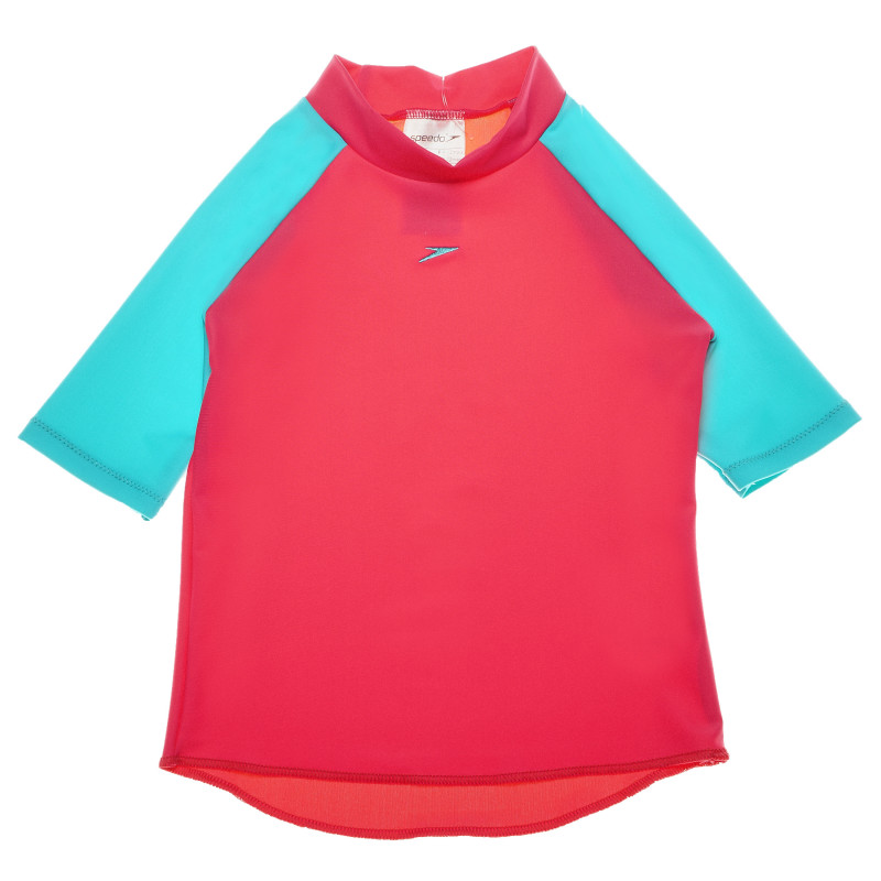 Плажна тениска за момиче, розова със сини ръкави  65203