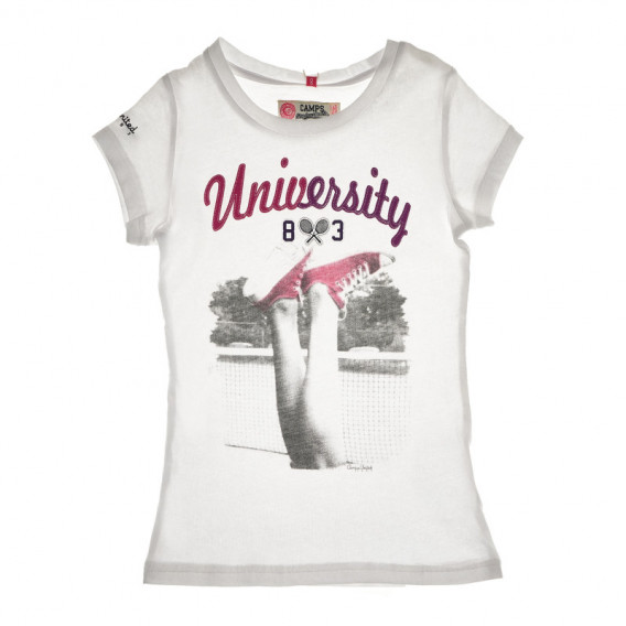 Памучна блуза с надпис UNIVERSITY 83 с къс ръкав за момиче Camps United 66787 