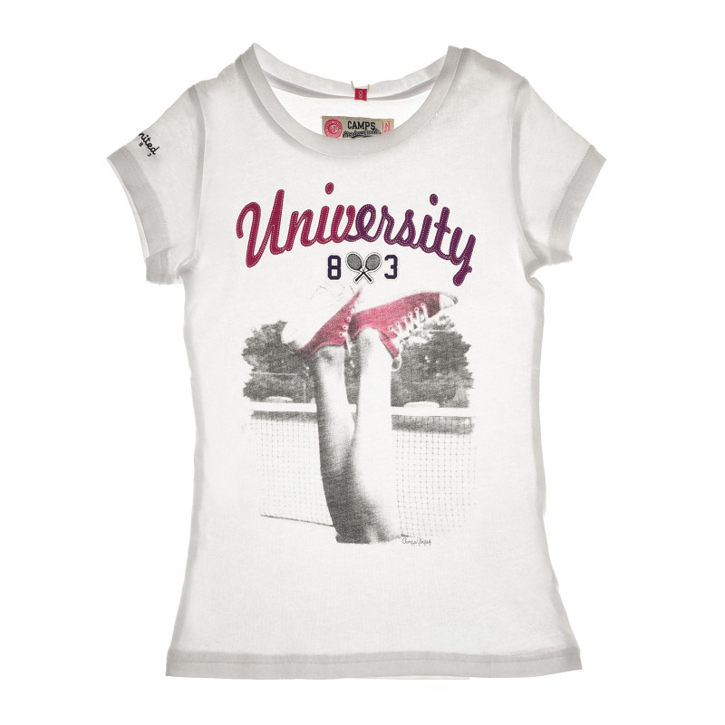 Памучна блуза с надпис UNIVERSITY 83 с къс ръкав за момиче  66787