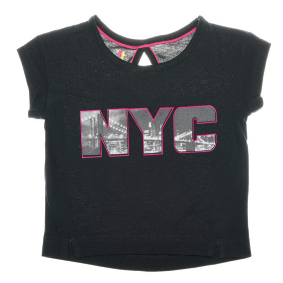 Памучна блуза с апликация NYC, с къс ръкав за момиче Soft 66801 