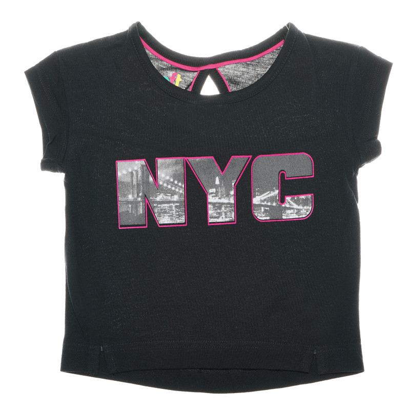 Памучна блуза с апликация NYC, с къс ръкав за момиче  66801