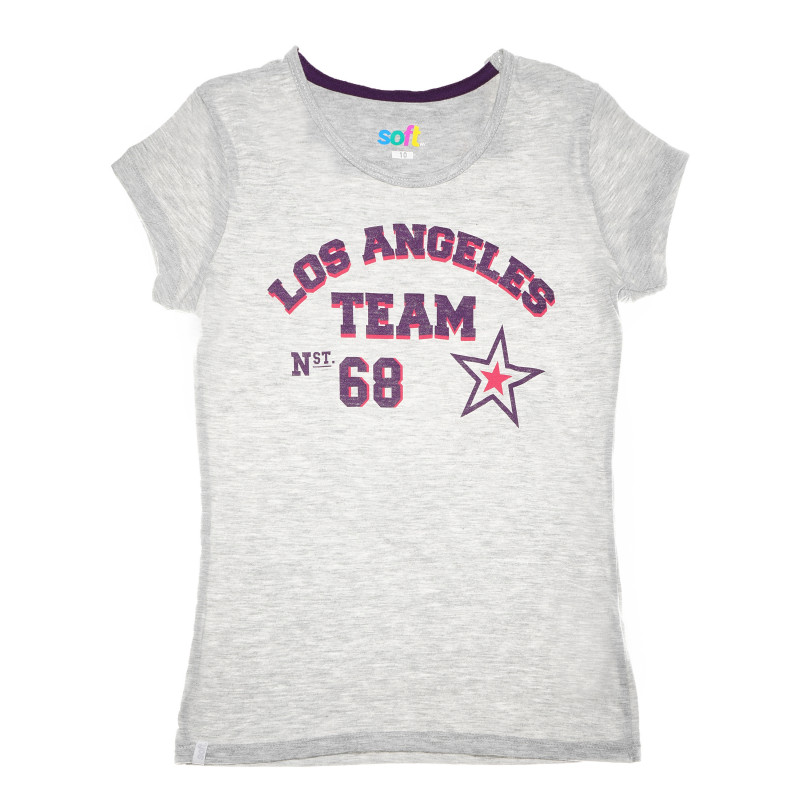 Тениска с надпис LA TEAM 68 с къс ръкав за момиче  66949