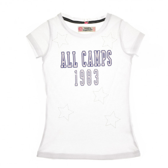 Памучна блуза със син надпис и къс ръкав за момиче Camps United 67156 