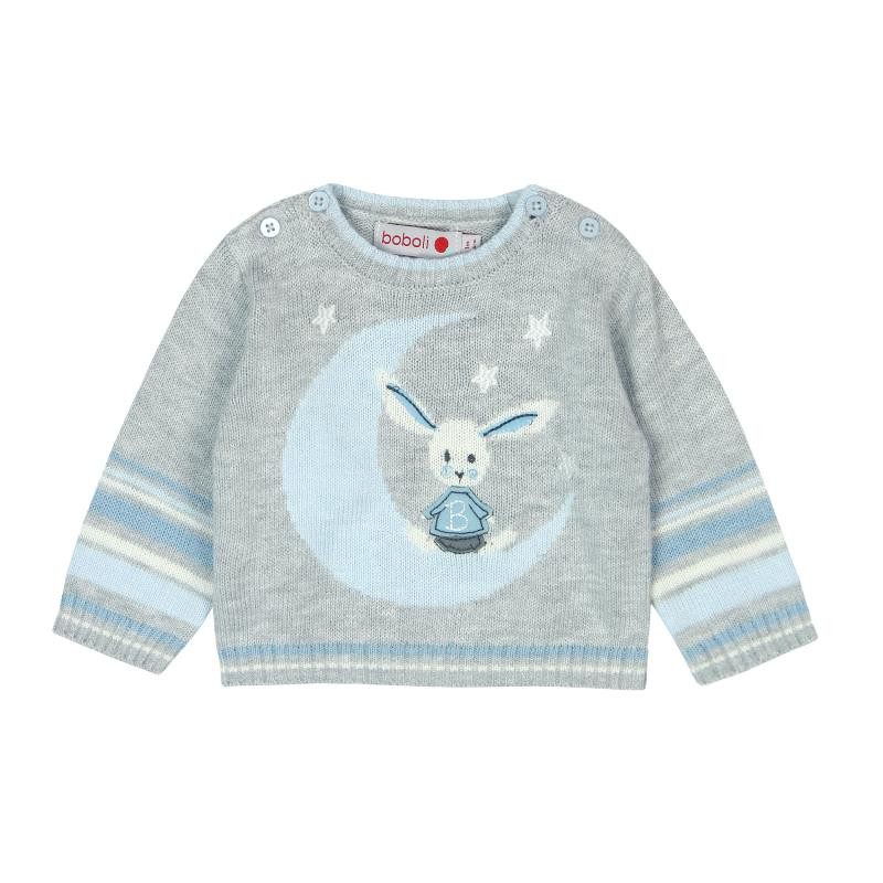 Пуловер за момче с нежна вплетена синя декорация  68