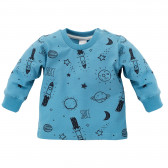 Памучна блуза с дълъг ръкав с принт за бебе момче, синя Pinokio 696 