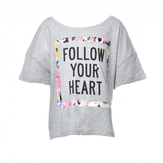Тениска с надпис, обграден от флорални мотиви за момиче OVS 7206 