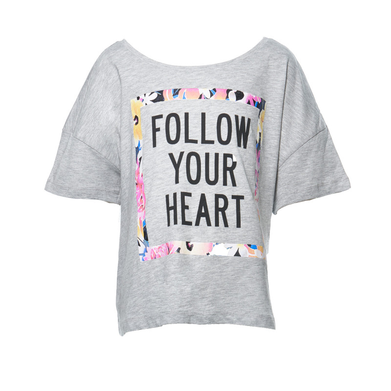 Тениска с надпис, обграден от флорални мотиви за момиче  7206