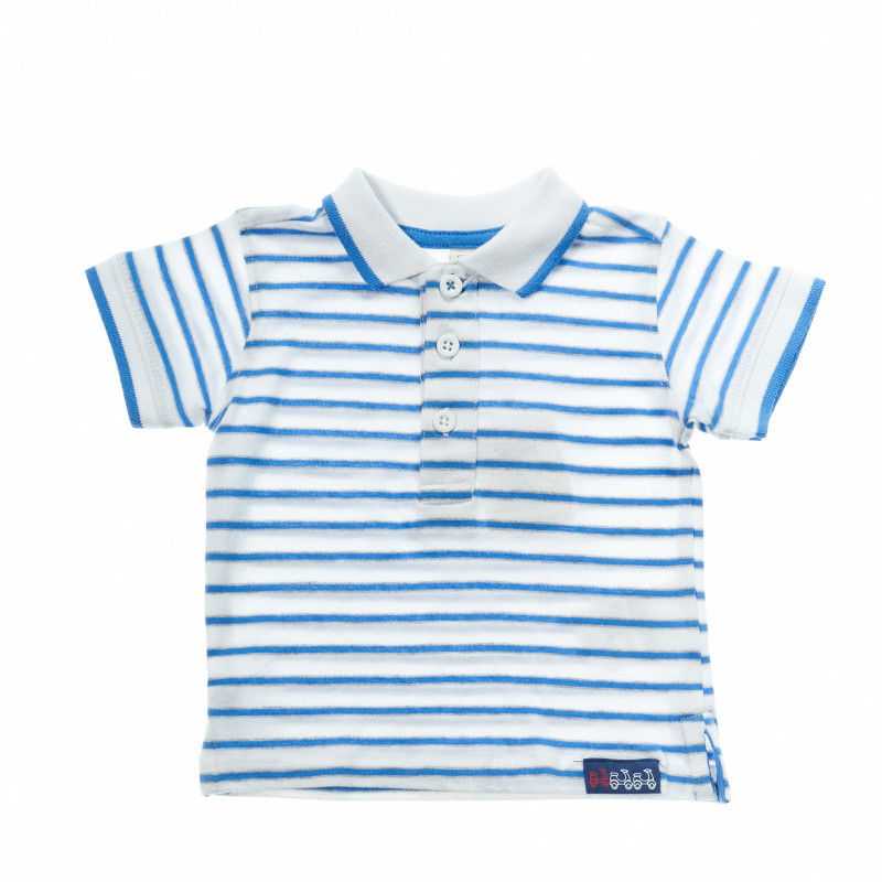 Памучна блуза с къс ръкав на райе в синьо и бяло за бебе момче  7266