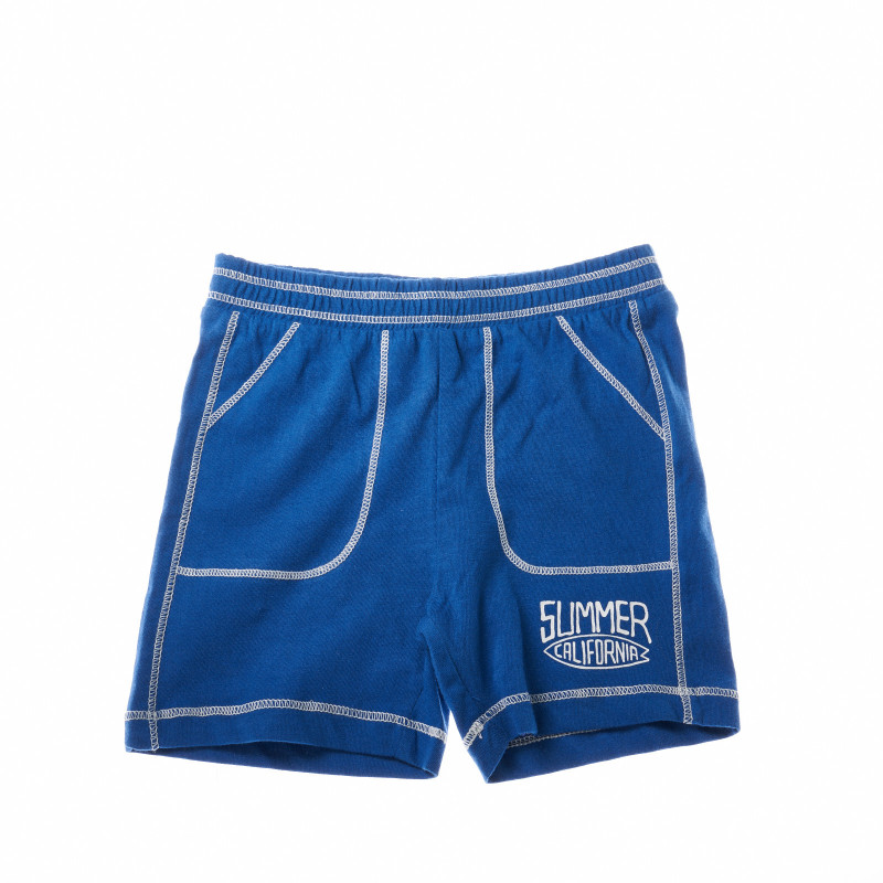 Памучни къси панталонки с декоративни шевове за момче сини  7281
