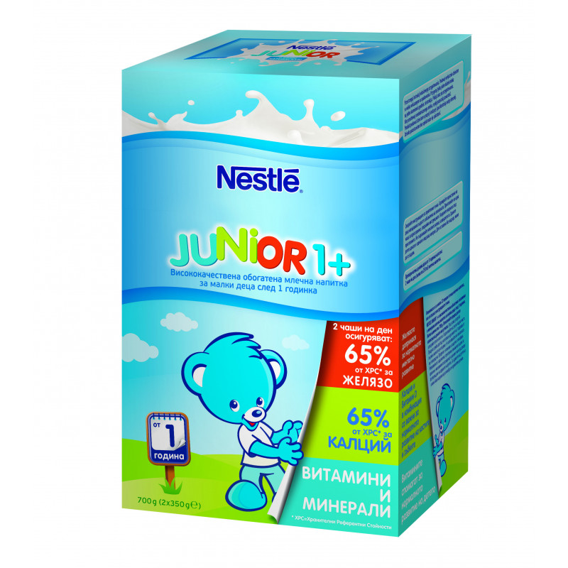 Обогатена млечна напитка за бебета Nestle Junior, 1+ години, кутия 2 х 350 гр. синя кутия  72995