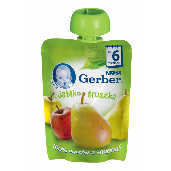 Ябълка и круша Nestle Gerber, 6+ месеца, пауч 90 гр. Gerber 73047 