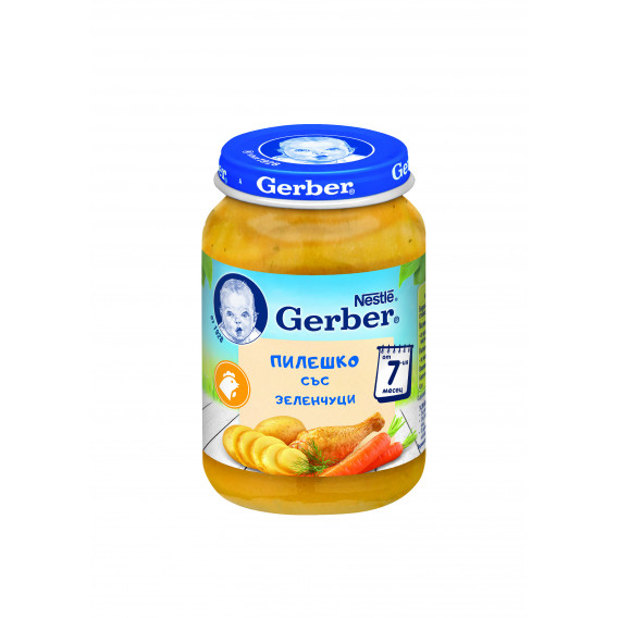 Пюре Пилешко месо със зеленчуци Nestle Gerber, 6+ месеца, бурканче 190 гр. Gerber 73091 