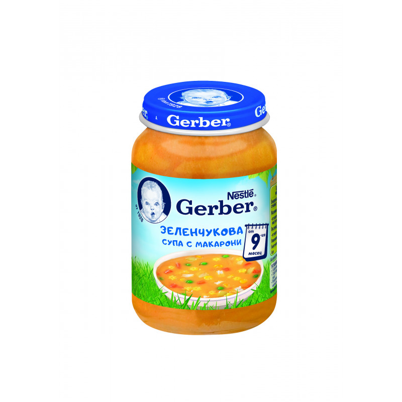 Пюре зеленчукова супа с макарони Nestle Gerber, 9+ месеца, бурканче 190 гр.  73119
