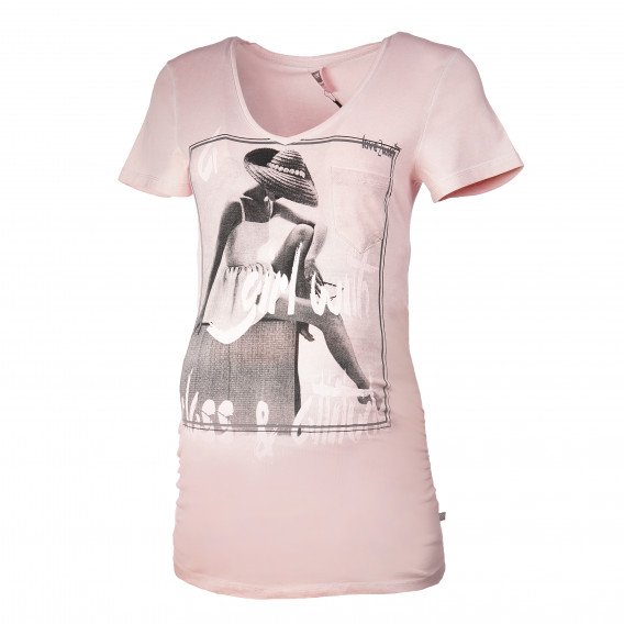 Блуза с къс ръкав за бременни в бледо розово със щампа Love2wait 73283 