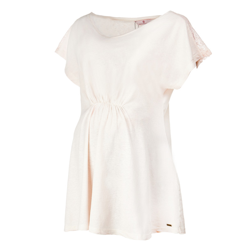 Блуза с къс ръкав за бременни в бледо розово с елементи от дантела на ръкавите  73335