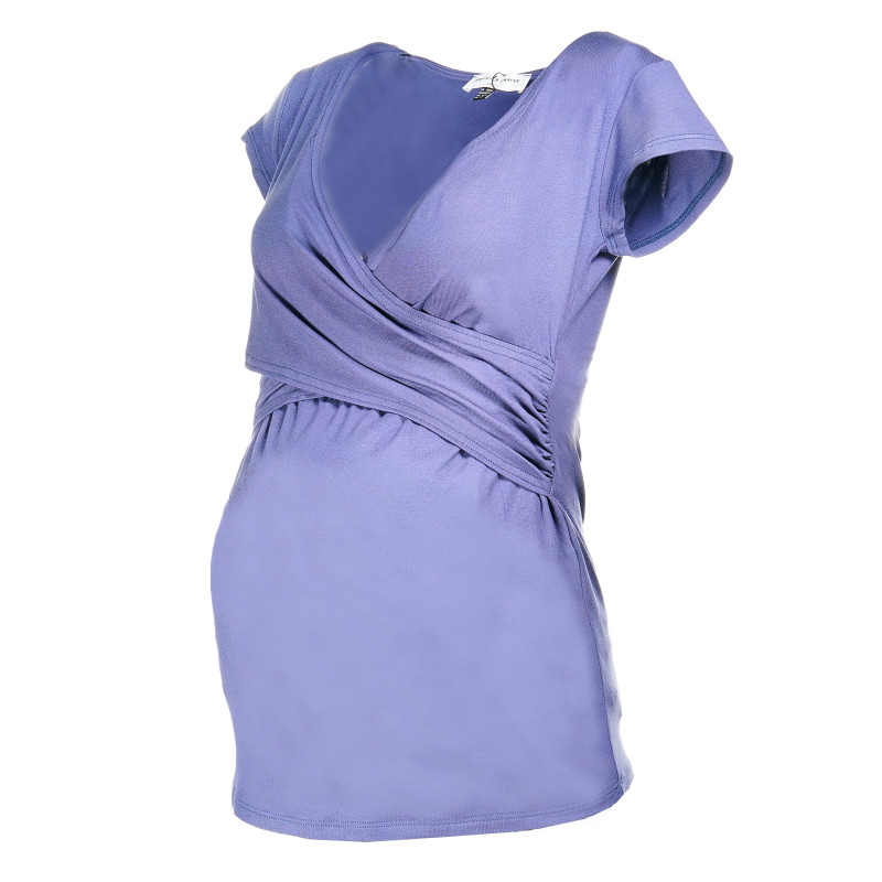 Блуза с къс ръкав за бременни и кърмачки в светло синьо  73480