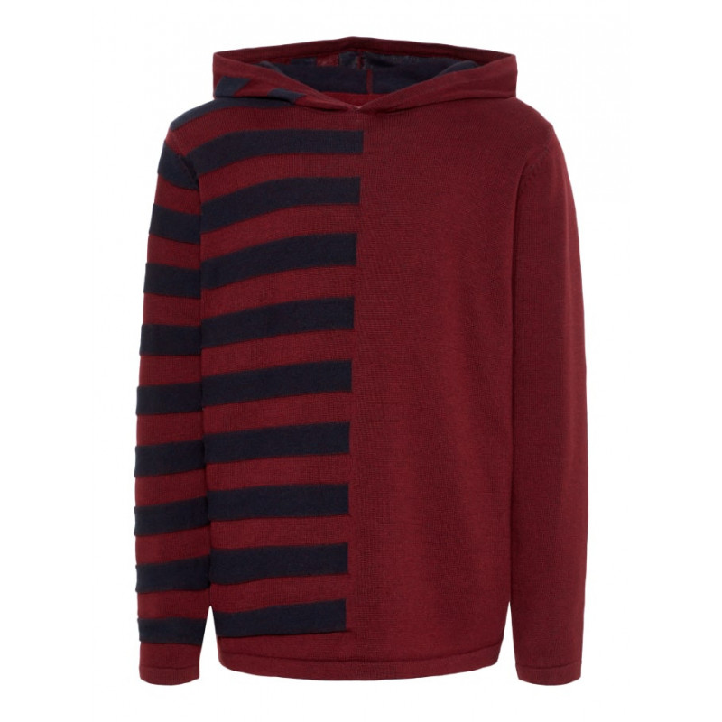 Пуловер памучен с качулка от органичен памук за момче, червен  77006