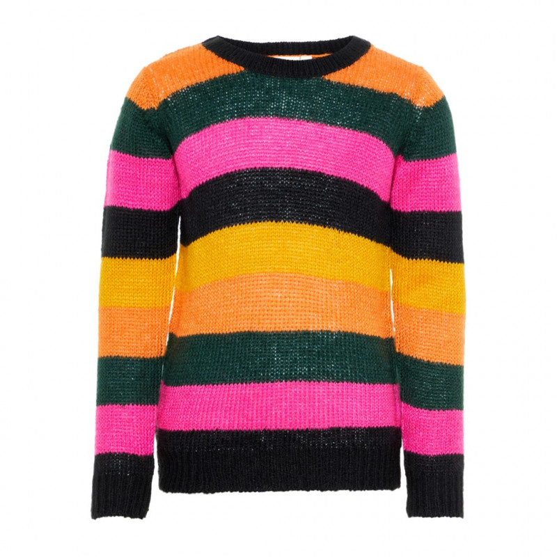 Пуловер за момиче с  многоцветни ивици  77072