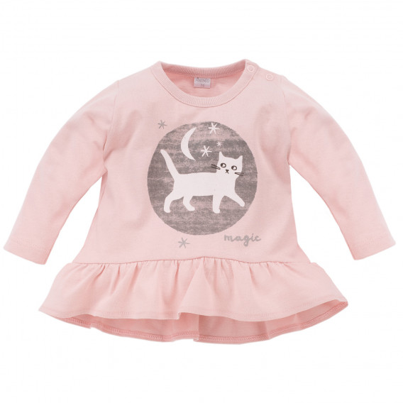 Памучна блуза с дълъг ръкав и апликация коте за бебе момиче Pinokio 782 