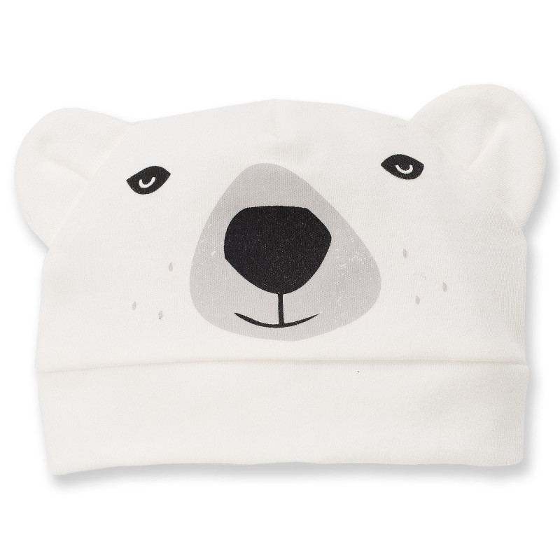 Памучна шапка с уши за бебе  с полярна мечка - унисекс  789