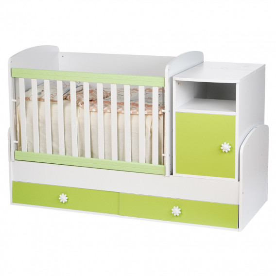 Бебешко креватче, Маги бяло и зелено- трансформиращо, 65х160 см. Dizain Baby 79772 4