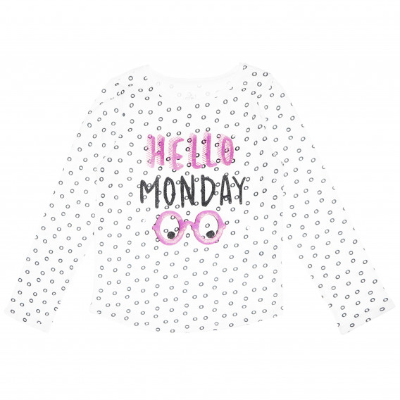 Бяла памучна блуза с дълъг ръкав за момиче с надпис "Hello Monday" Cool club 80318 